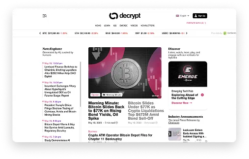 Decrypt homepage — competitor reference