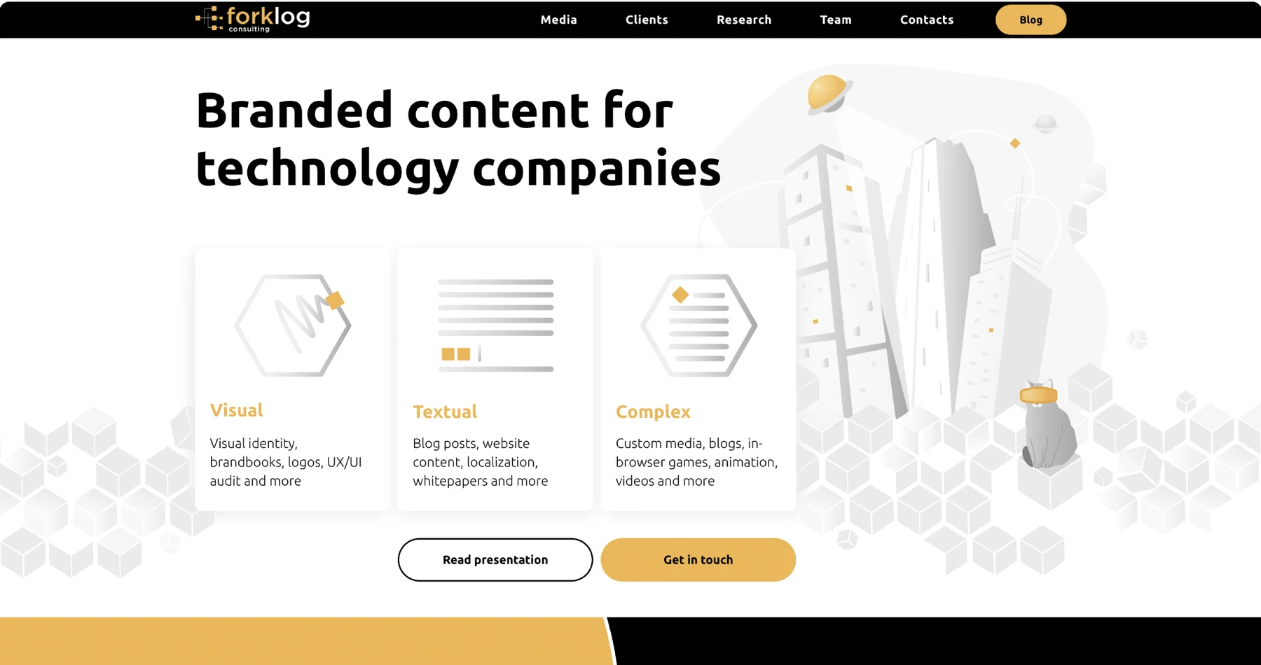 forklog.consulting desktop hero — Branded content for technology companies