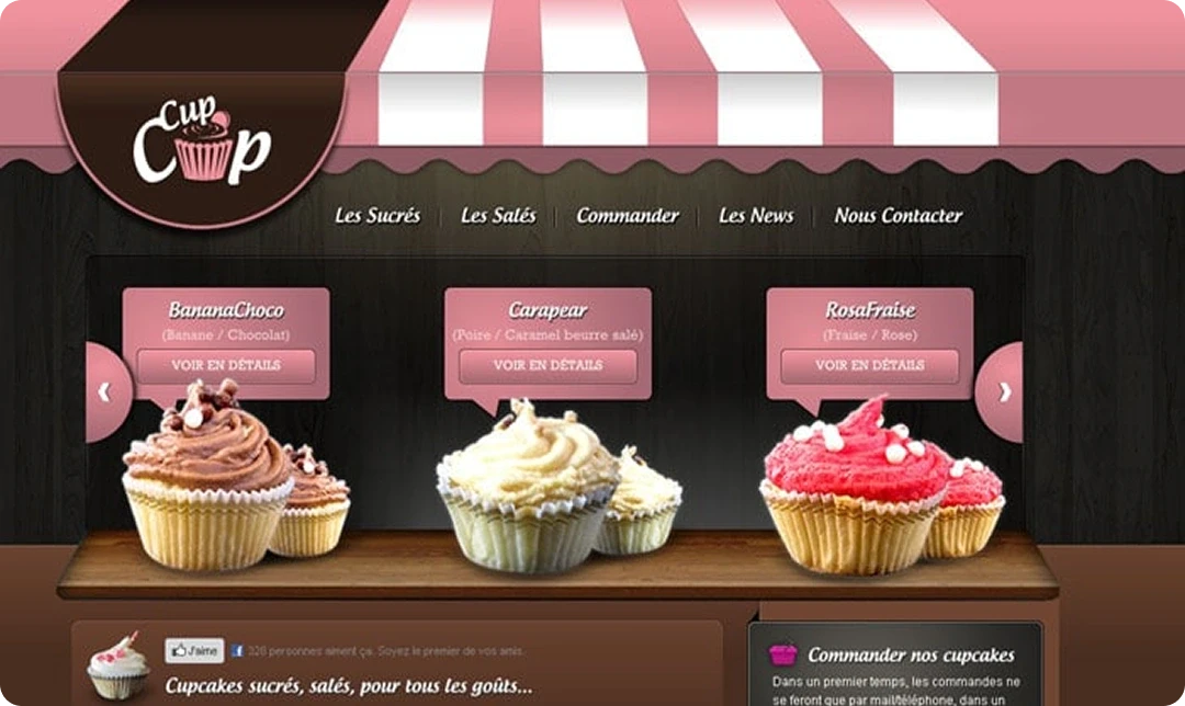Cupcake shop website with a striped awning