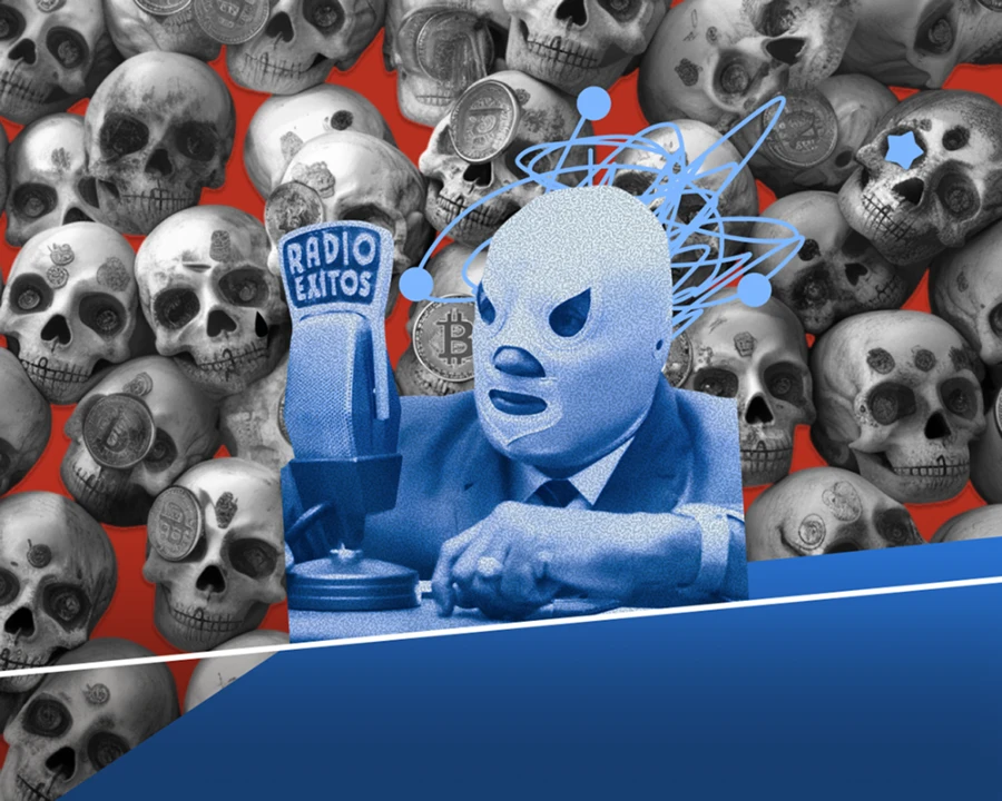 Collage illustration: skulls and a vintage radio